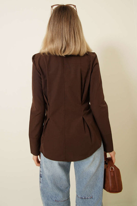 Bel Pileli Kısa Gömlek Kahve