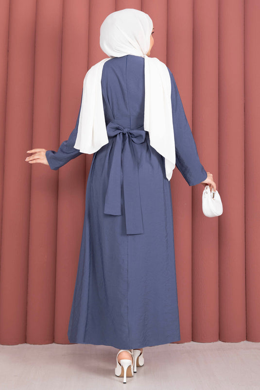 Robe ceinturée à plis Bel bleu parlement