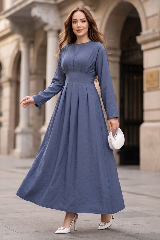 Robe ceinturée à plis Bel bleu parlement