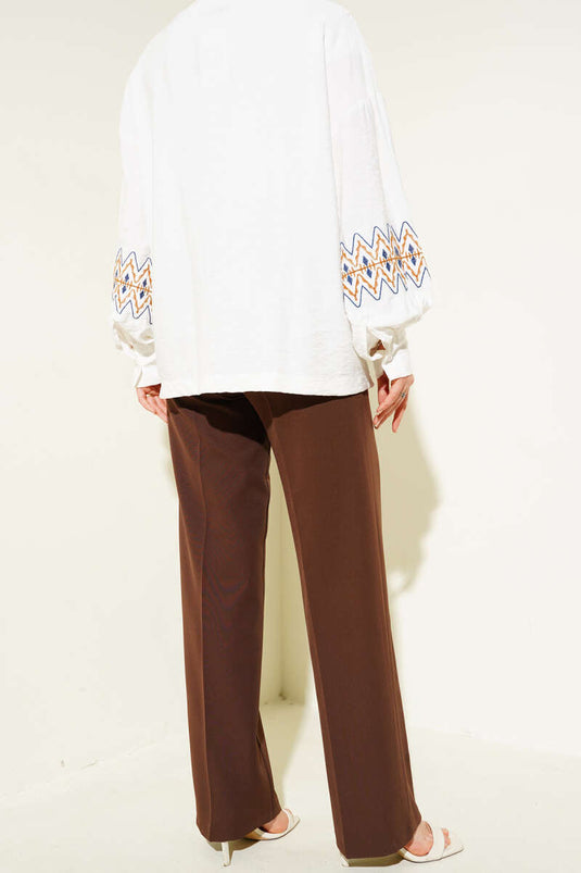 Brown Palazzo Pants with a Beautiful Stripe and Buttons