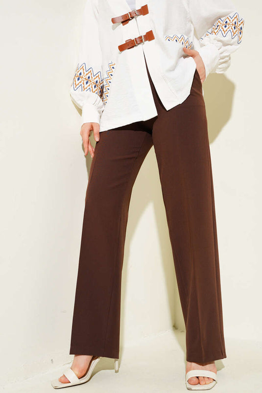 Brown Palazzo Pants with a Beautiful Stripe and Buttons