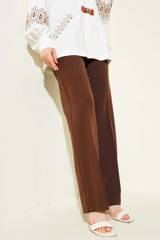 Brown Palazzo Pants with a Beautiful Stripe and Buttons