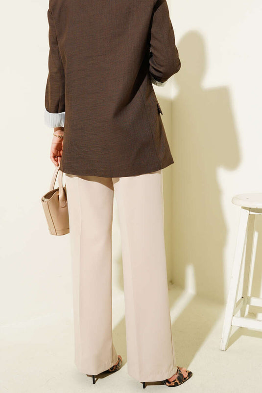 Beige Palazzo-Hose Mit Gürtel