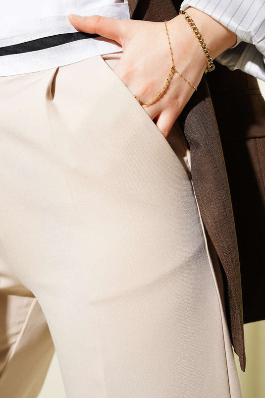 Beige Palazzo-Hose Mit Gürtel