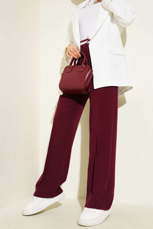 Pantalon Palazzo avec bande à la taille Bordeaux