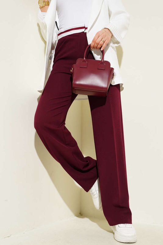 Pantalon Palazzo avec bande à la taille Bordeaux