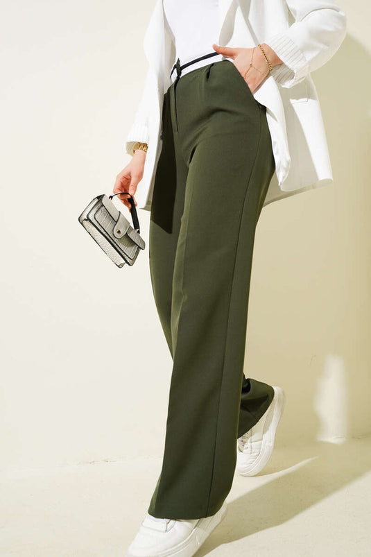 Green Palazzo Pants with a Beautiful Stripe