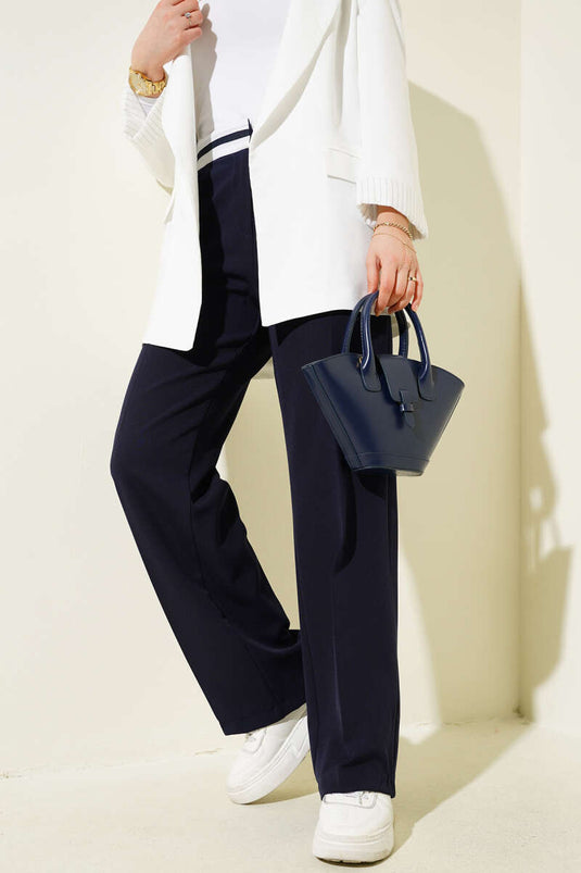 Pantalon Palazzo à taille rayée bleu marine