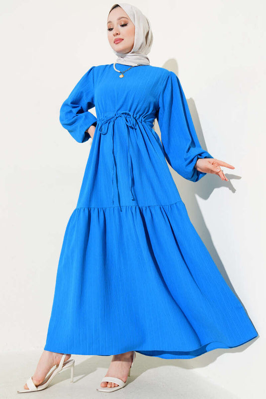 Robe superposée en écorce d'arbre avec tunnel à la taille, bleue