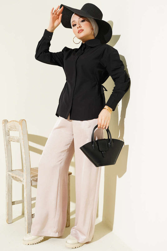 Bel Tünelli Basic Gömlek Siyah