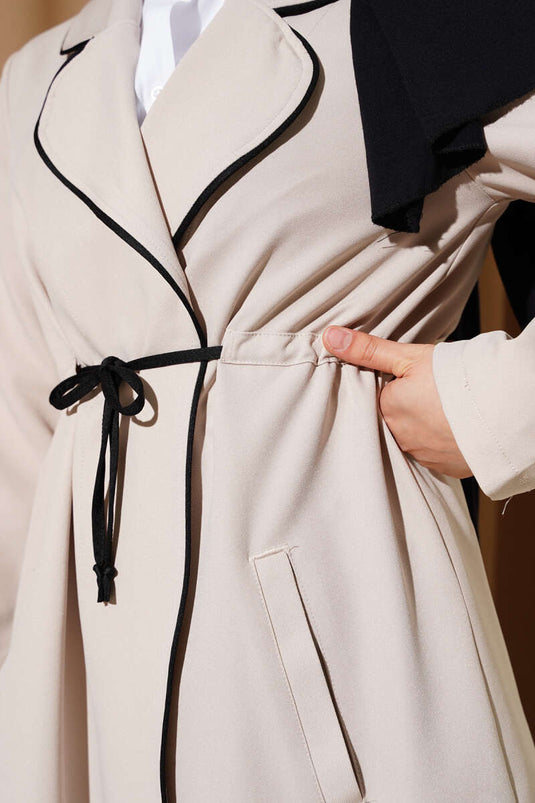 Beige Double Set with Beautiful Tunnel and Detailed Edging