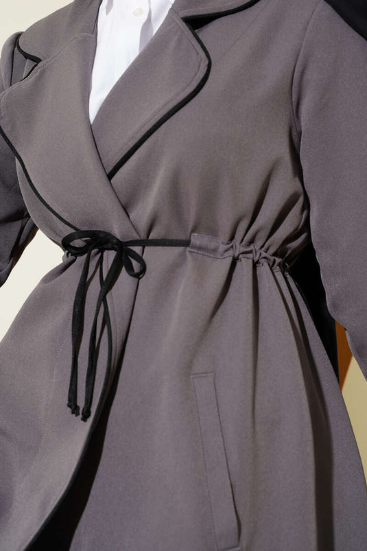 Bel Tünelli Biye Detaylı İkili Takım Füme