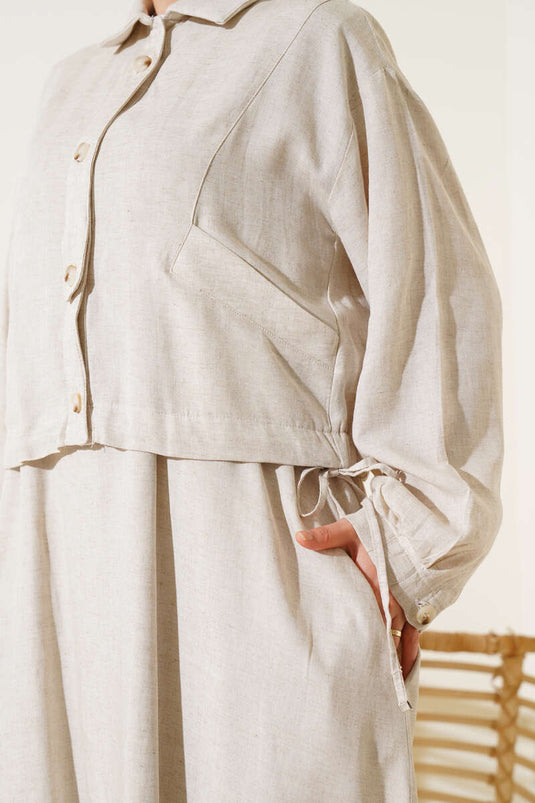 Waist Tunnel Jacket and Vest Set, Beige