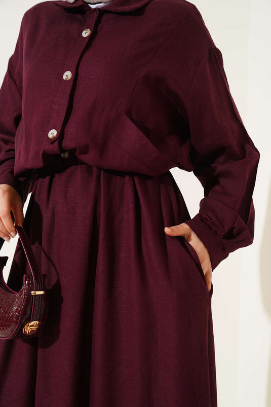 Waist Tunnel Jacket and Vest Set in Burgundy