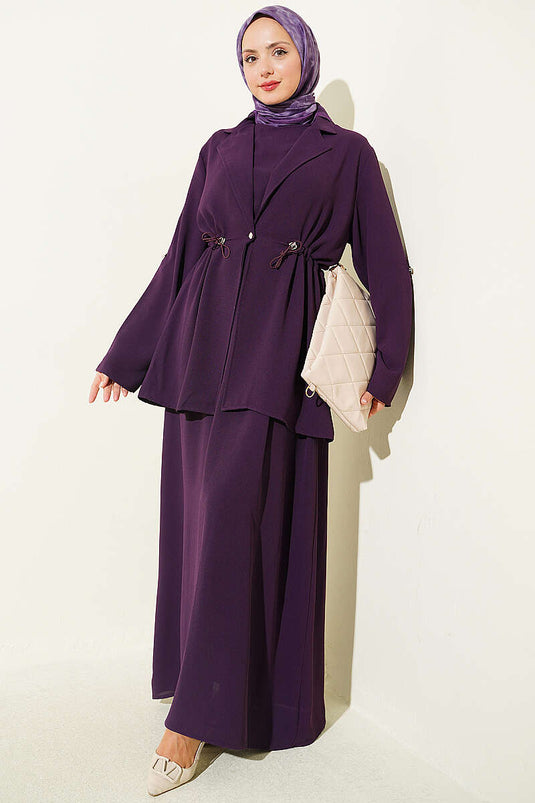 Conjunto De Chaqueta Con Cinturón Morado