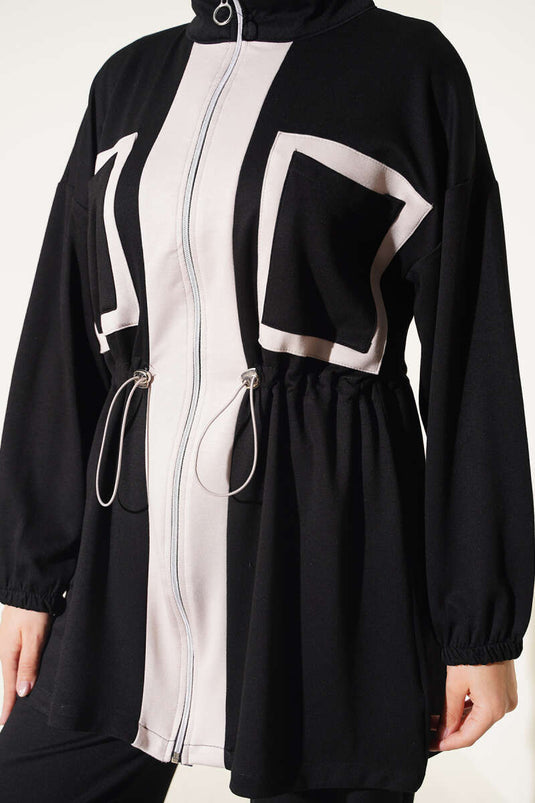 Ensemble Deux Pièces Noir Avec Ceinture Et Poches