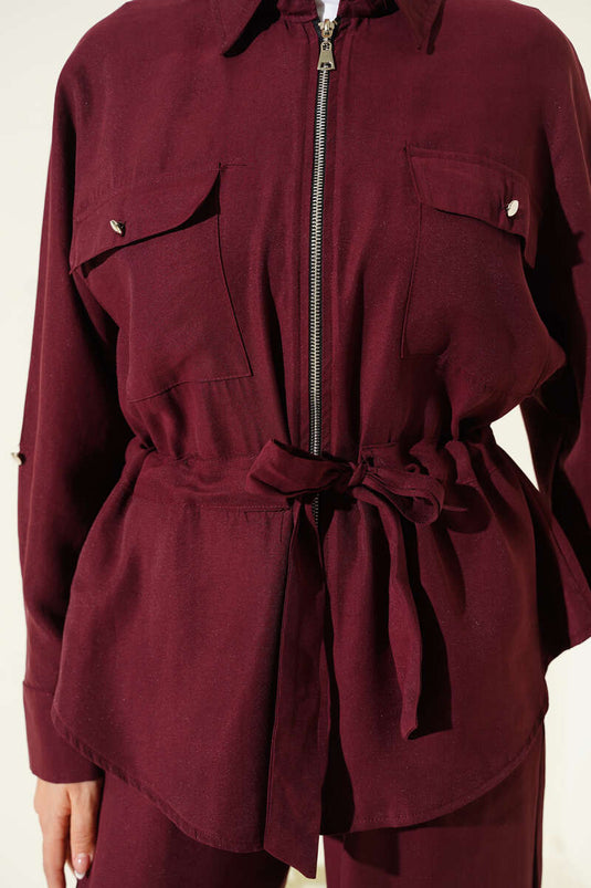 Bel Tünelli Çift Cepli İkili Takım Bordo