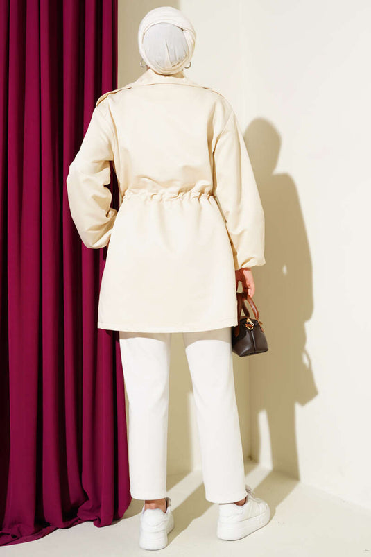 Waist Tunnel Snap Button Trench Coat Beige