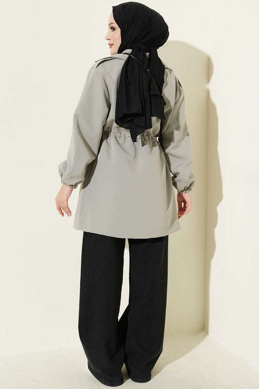 Trench-Coat Gris À Boutons Bel Tünelli