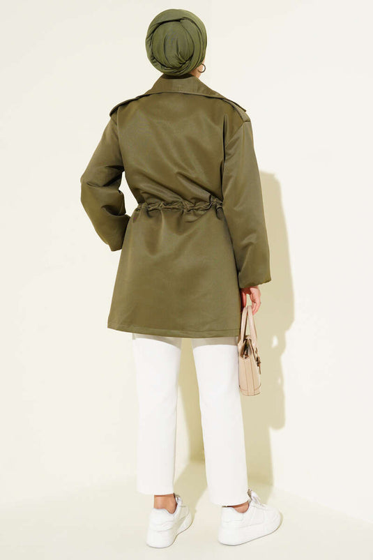 Waist Tunnel Snap Button Trench Coat Khaki