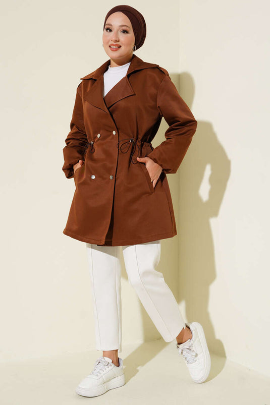 Waist Tunnel Snap Button Trench Coat Tan