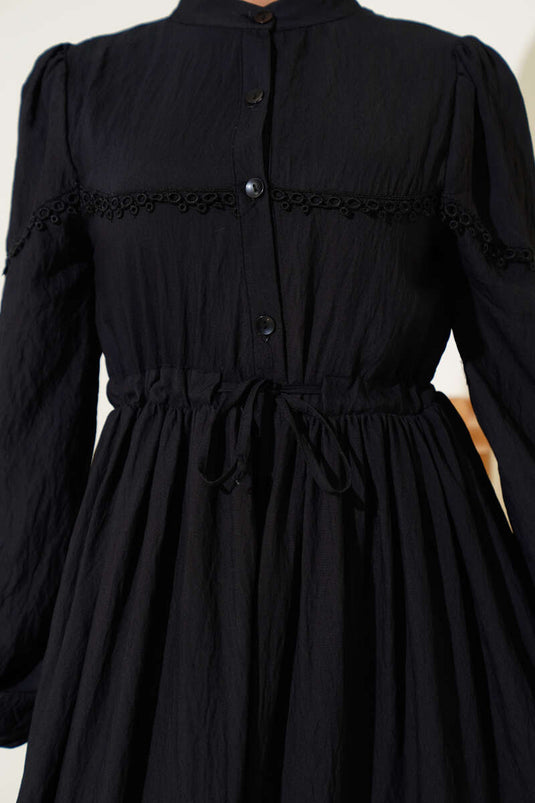 Waist Tunnel Lace Detail Dress Black