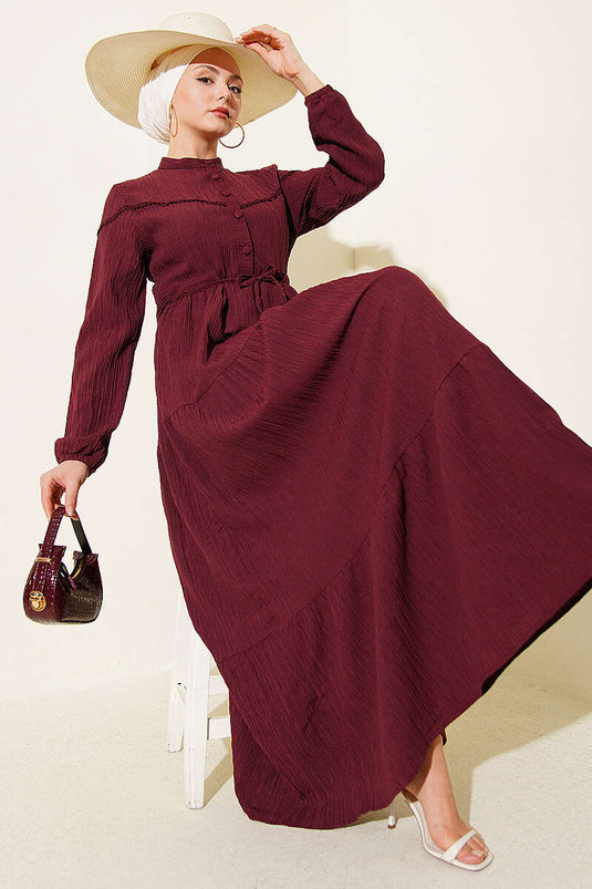 Robe en écorce d'arbre avec ceinture et boutons, couleur prune
