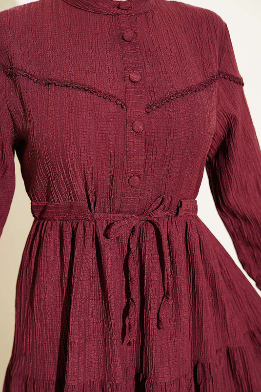 Robe en écorce d'arbre avec ceinture et boutons, couleur prune