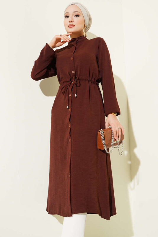 قبعة أيروبين مزودة بنفق خصر بأزرار، بني داكن