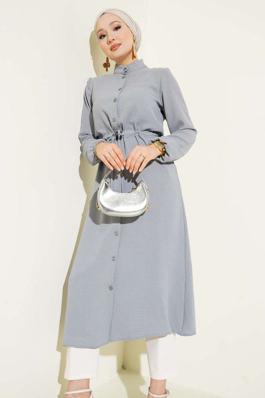 معطف أيروبين بحزام خصر بأزرار، رمادي