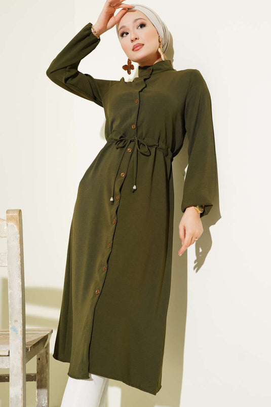 معطف أيروبين بحزام خصر بأزرار، لون كاكي