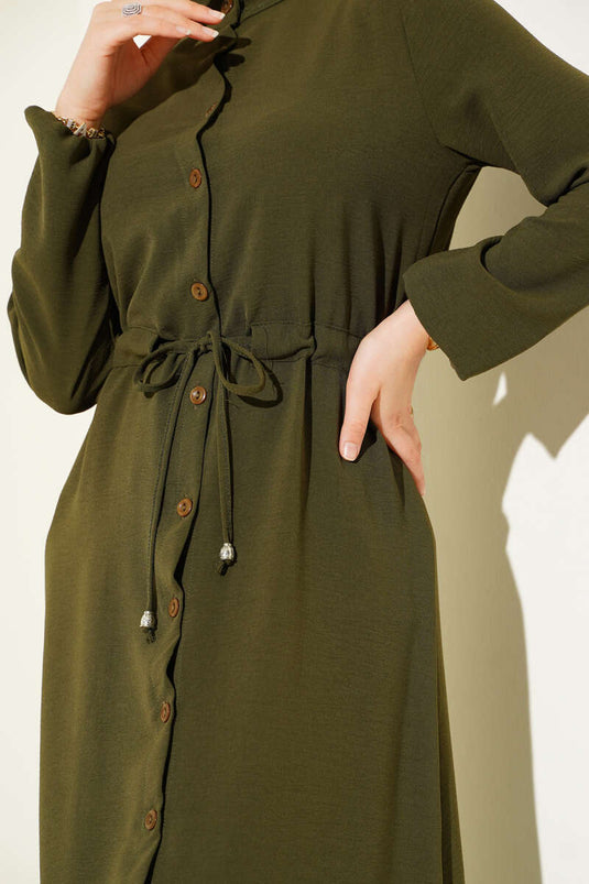 معطف أيروبين بحزام خصر بأزرار، لون كاكي