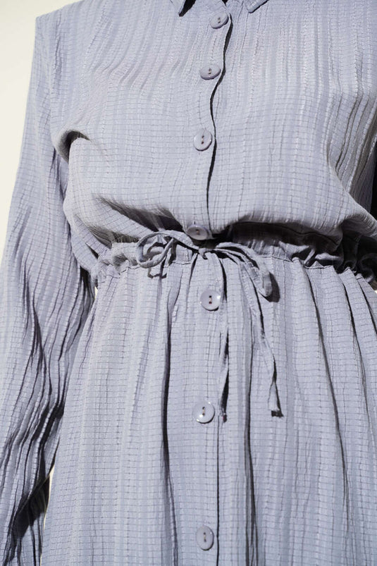 Long Shirt Set with Belt and Buttons, Gray