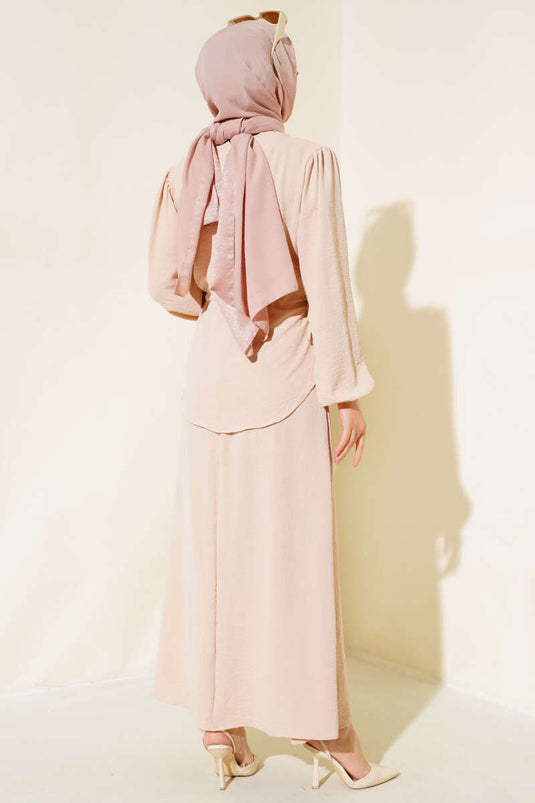 Bel Tünelli Etekli Ayrobin İkili Takım Bej