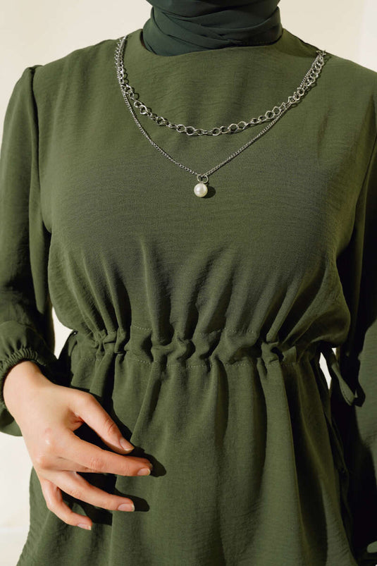 Bel Tünelli Skirted Ayrobin Two-Piece Set Khaki