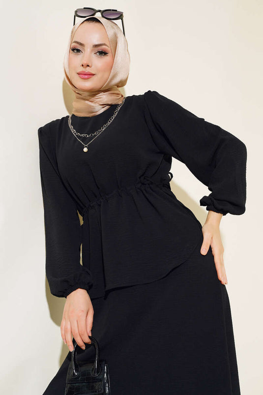 Bel Tünelli Etekli Ayrobin İkili Takım Siyah