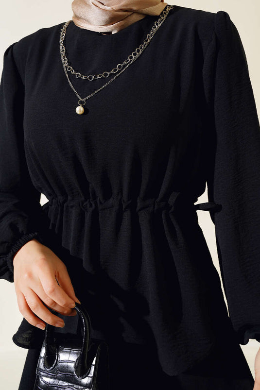 Bel Tünelli Etekli Ayrobin İkili Takım Siyah