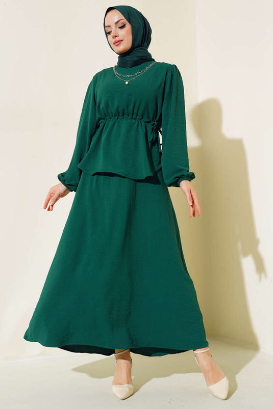 Bel Tünelli Etekli Ayrobin İkili Takım Zümrüt