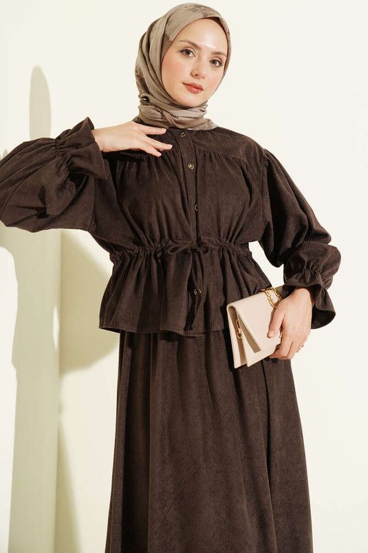Ensemble Deux Pièces En Velours Et Tulle Marron