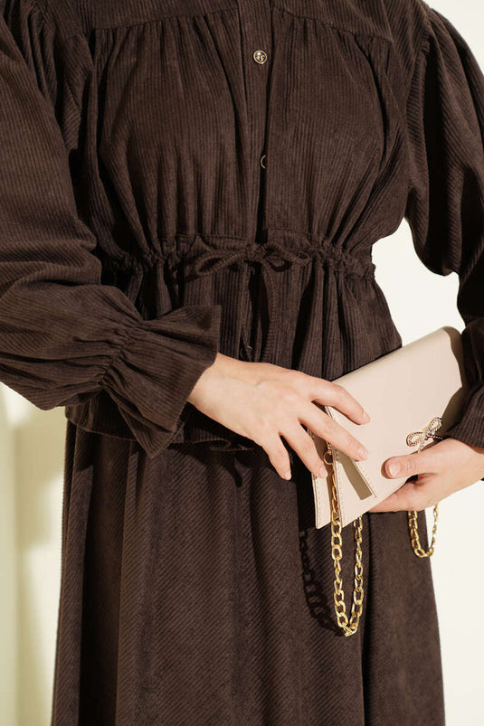 Ensemble Deux Pièces En Velours Et Tulle Marron