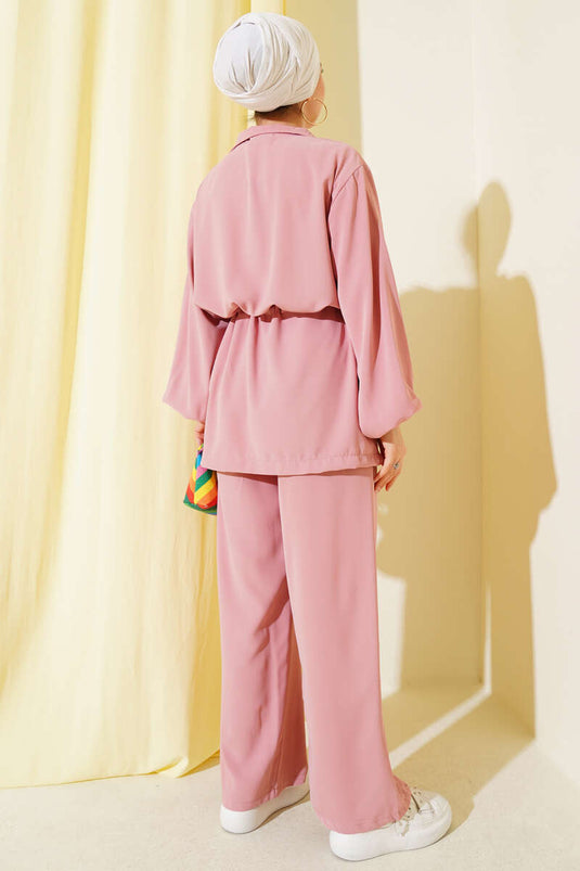 Ensemble deux pièces avec poche zippée et rabat à la taille, rose