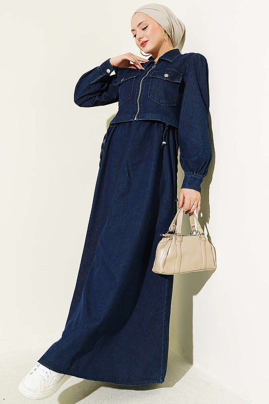 Bel-Tunnel mit Reißverschluss, zweiteiliges Kleid, Dunkelblau Denim