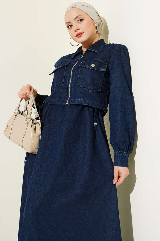 Bel-Tunnel mit Reißverschluss, zweiteiliges Kleid, Dunkelblau Denim