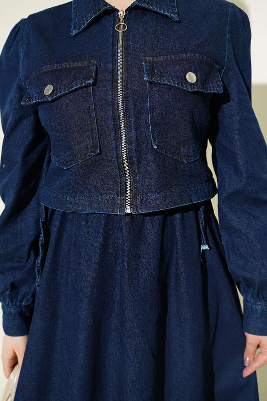Bel-Tunnel mit Reißverschluss, zweiteiliges Kleid, Dunkelblau Denim