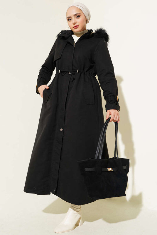 Manteau zippé tunnel à la taille noir