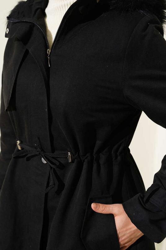 Manteau zippé tunnel à la taille noir