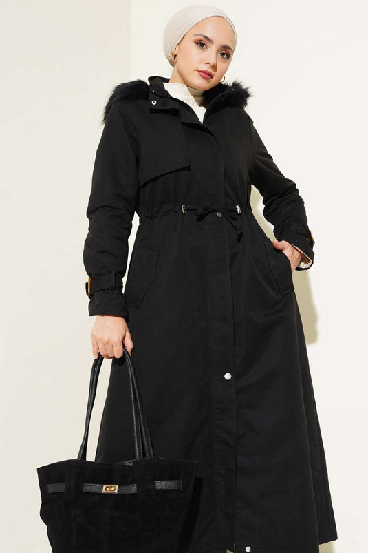 Manteau zippé tunnel à la taille noir