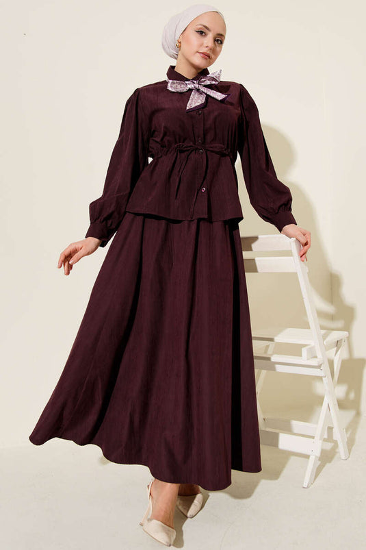 Bel Tünelli Fularlı Tensel Etekli Takım Burgonya