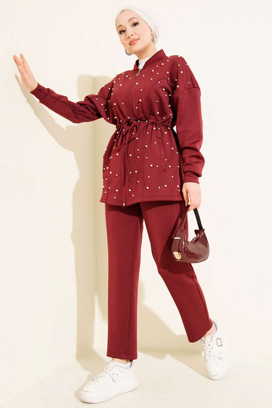 Ensemble double Scuba à perles avec tunnel d'oreille Bel, bordeaux