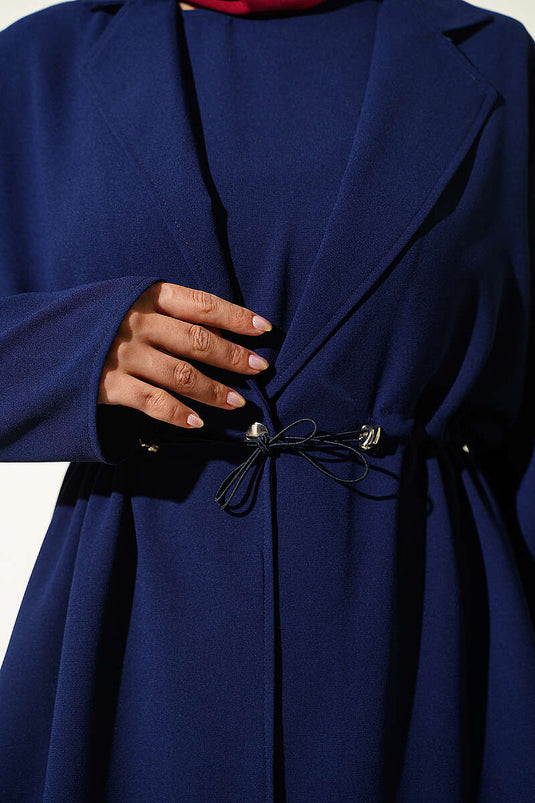 Navy Blauer Jile Kleid Mit Gürtel Und Taschen